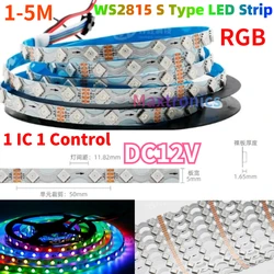 1-5M WS2815 5mm S Type LED Strip DC12V Full Color Foldable Addressable Narrow SMD5050 60led/M ip30 WHITE PCB for Holidays Decor