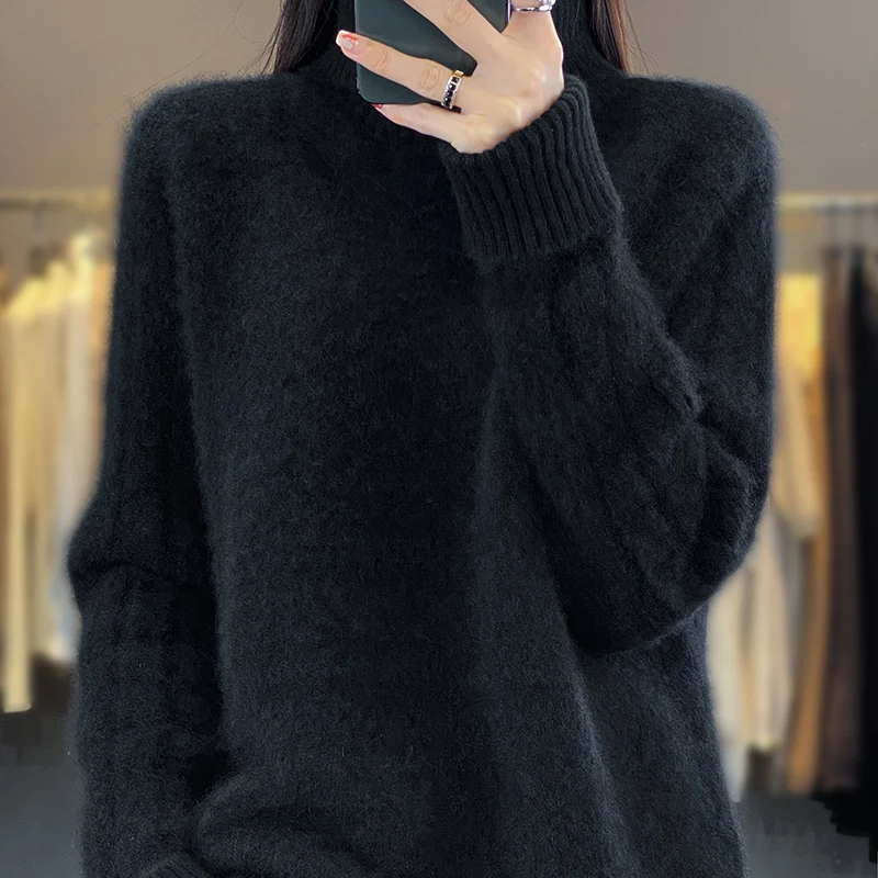 Casual High Neck Cashmere Knitted Cardigan Women\'s Long Sleeve Sweater Autumn and Winter 23 New Women\'s 100  Pure Wool Pullover