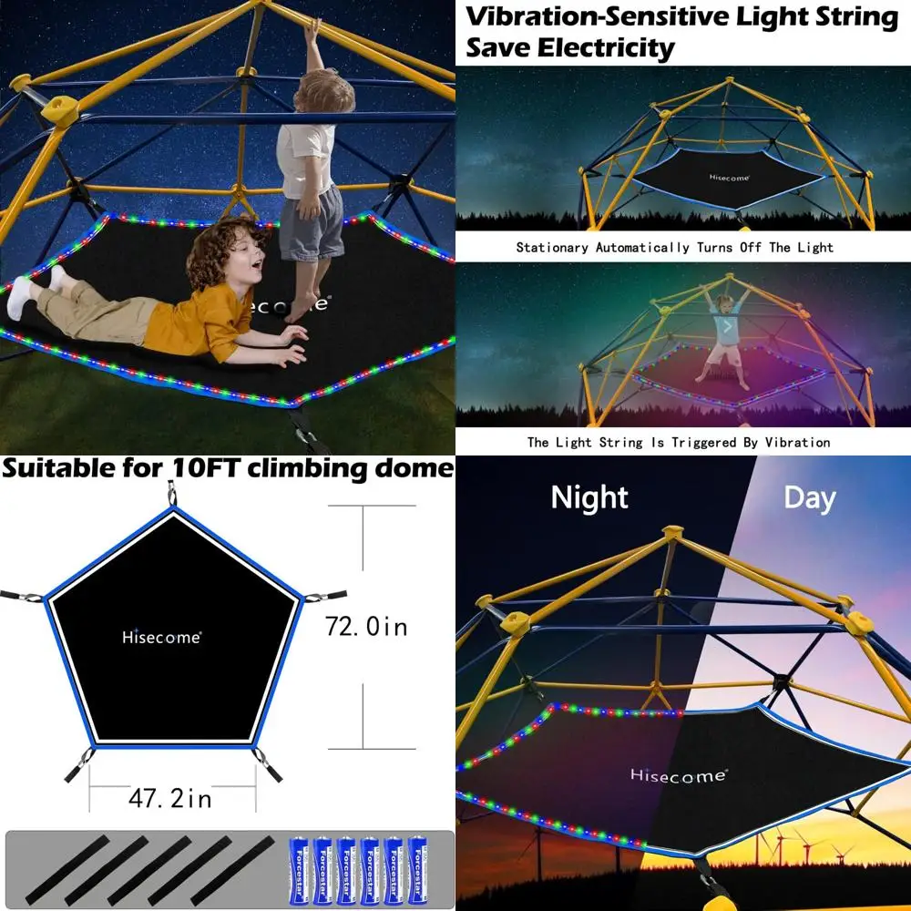 

Lightweight Climbing Dome Hammock, 10x5 ft, Supports 300 LBS, Accessory with LED Canopy for Enhanced Outdoor Experience