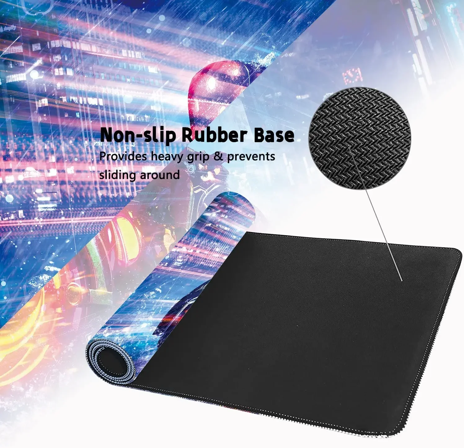 لوحة ماوس ألعاب كبيرة ممتدة لفتاة الدراجة النارية في مدينة الخيال العلمي مقاس XXL لوحة مفاتيح ماوس حصيرة لوحة مكتب 35.4 × 15.7 بوصة