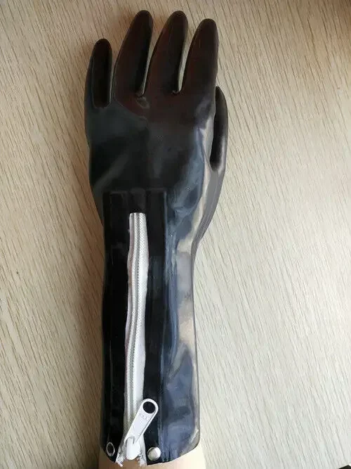 

Unisex fashion 100% Latex Rubber BlackFive fingers Gloves work Mittens Zip S~XXL Masquerade