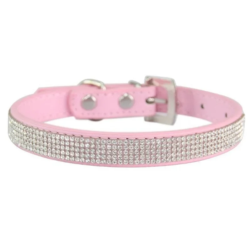 Soft Adjustable PU Leather Puppy Dog Collar Rhinestone Cat Pet Pink Collar Suit Pet Supplies Accessories