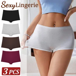 3Pcs Women's Cotton Boxers Underwear Seamless Sports Panties Female Solid Color Briefs Cozy Lingerie Intimate Underpants XS-XL