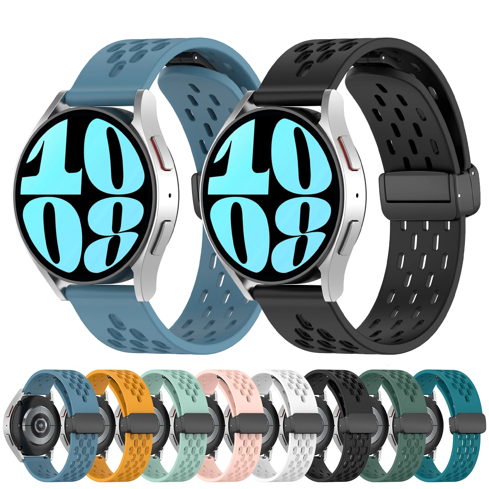 サムスンギャラクシーウォッチ用磁気シリコンウォッチバンド、ストラップ6、5、4、3、プロ、クラシック、アクティブ2、ギア、s3、フロンティアスポーツアクセサリー、20mm、22mm