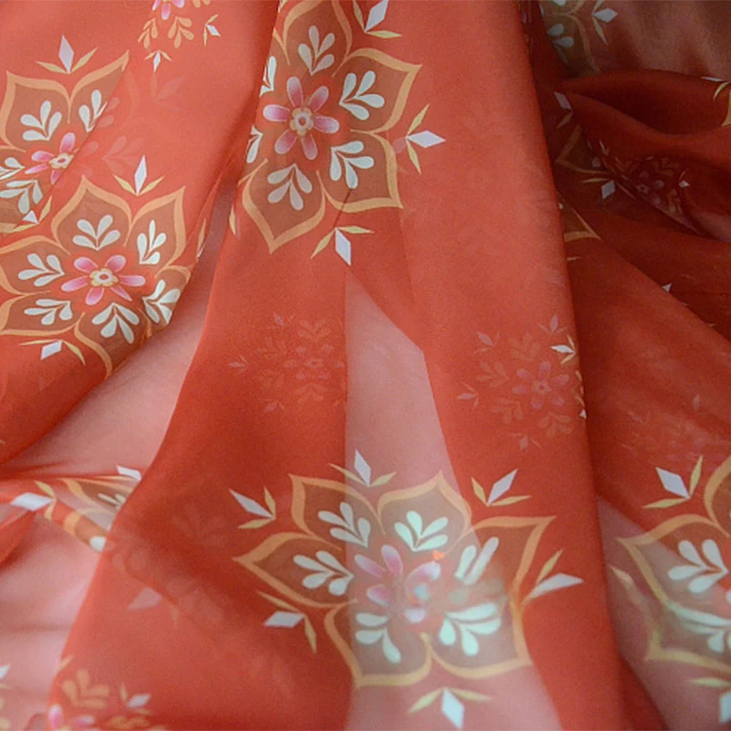 

1x1.4m Dunhuang Printed Chiffon Fabric Tang Style Flower Tencel Chiffon Fabric DIY Large Sleeves Pleated Hanfu Sewing Cloth