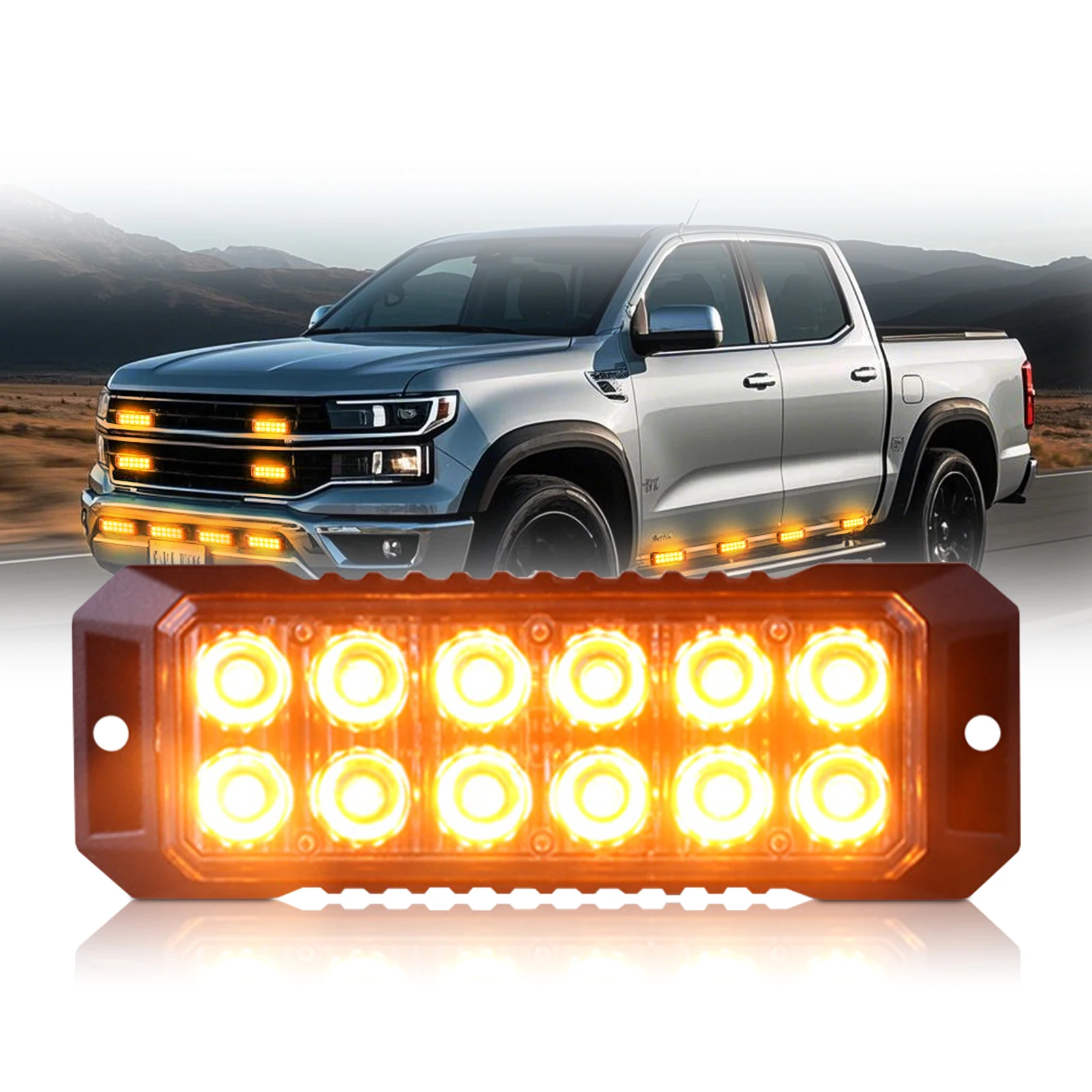 

1PCS 12LED Car Strobe Warning Light Grille Flashing Emergency Light For Trucks Vehicles Surface Mounted Waterproof Lamp 12-24V