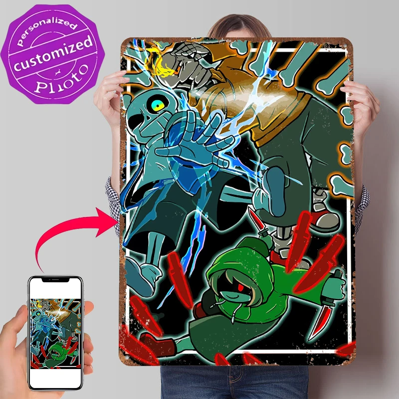 Undertale Battle Tinplate Poster Customized Wall Art Retro Vintage Metal Signs for Fans Modern Home Decoration Luxury Interior