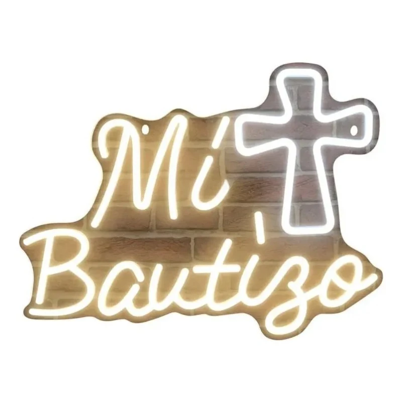 

Неоновая вывеска «Mi Bautizo», светодиодный настенный светильник с регулируемой яркостью через USB, декор для крещения, украшение для вечеринки, идеальный подарок для малыша и крестных родителей
