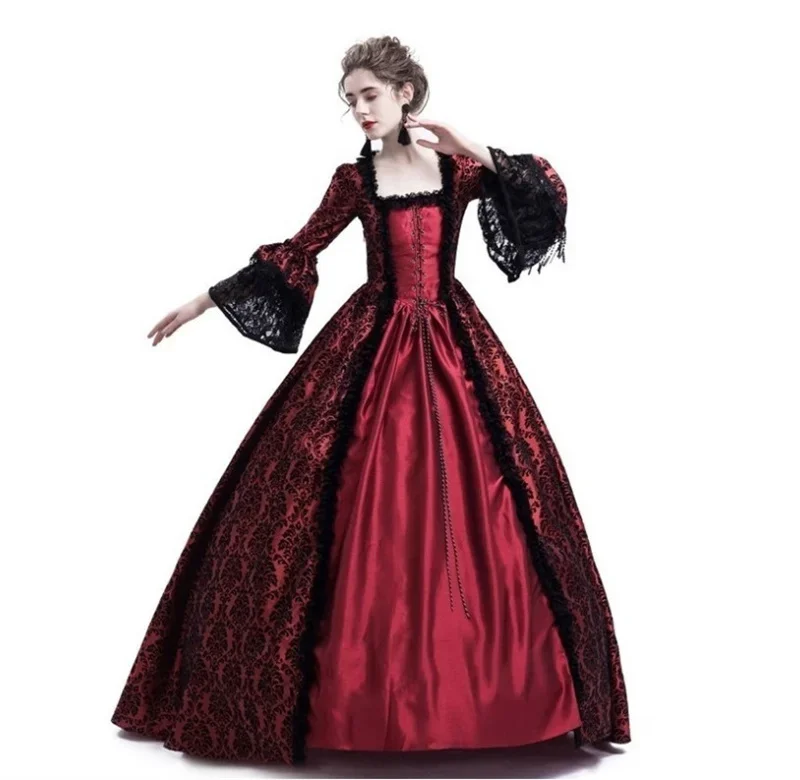 

Women Medieval Dress Gothic Lady Vampire Lace Sleeve Halloween Costume Wholesale Dropshipping