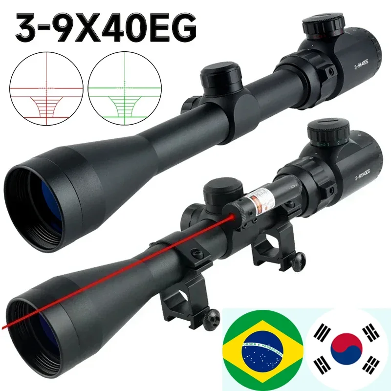 Tactical 3-9x40EG Optics Red/Green Reflex Cross Reticle Hunting Sight Adjustable Illuminated Airsoft Accessoires 11mm/20mm Rail