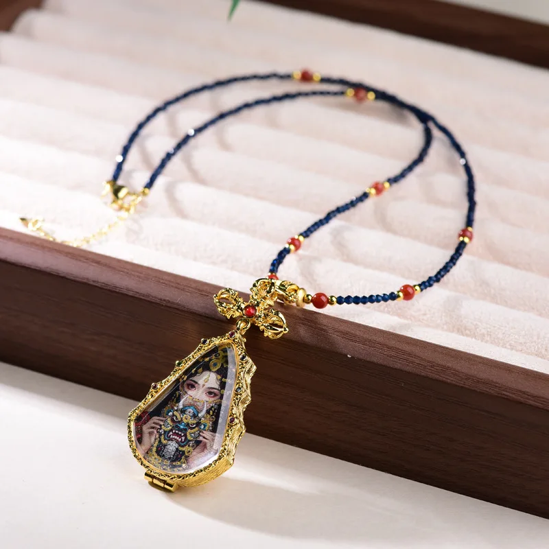 

China Chaonan Red Agate Necklace Rope Zakilam Thangka Buddha Brand Pendant Rope Tibet Style Light Luxury Simple Collarbone Chain