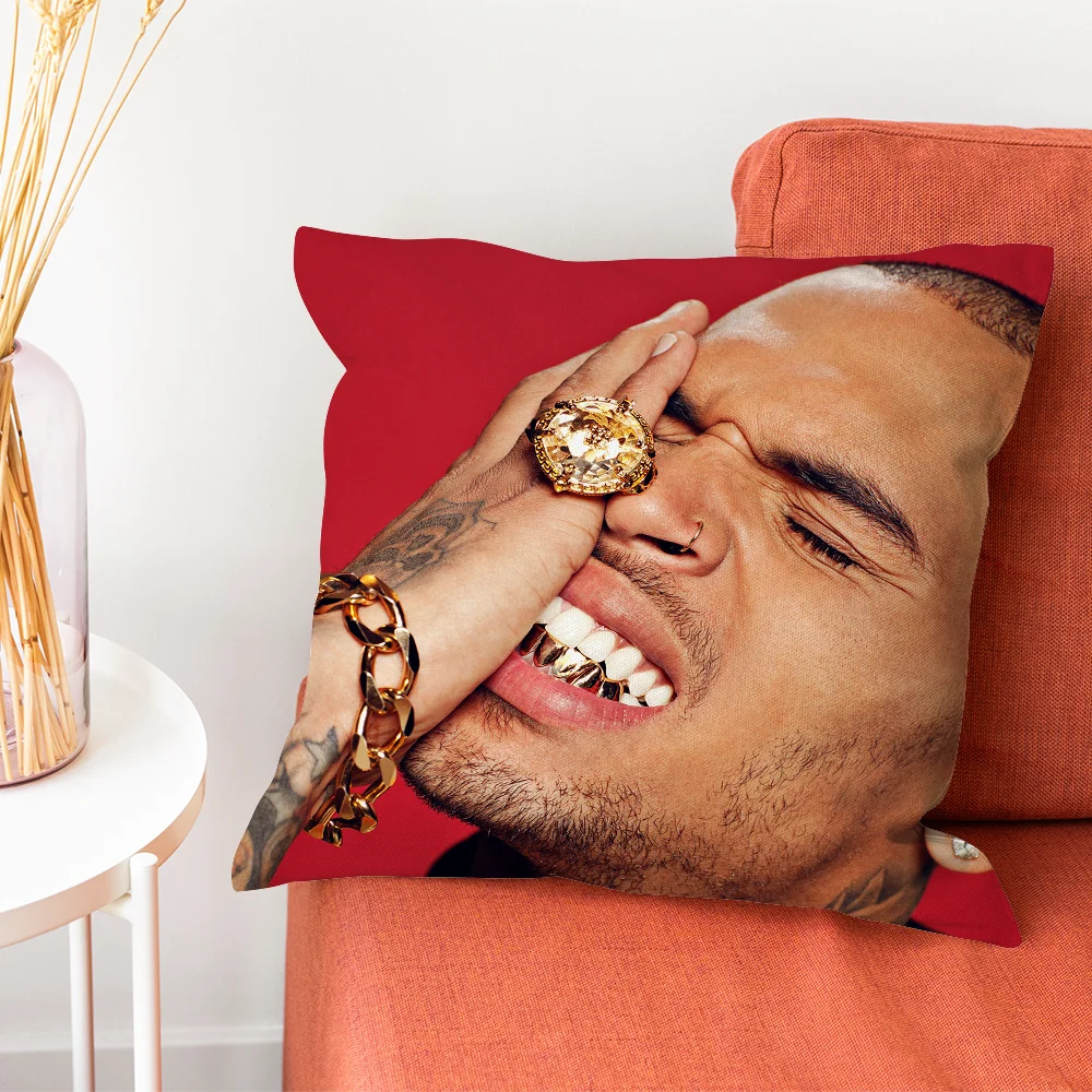 Hot C-Chris B-Brown Rapper Pillow Case Pillow Case Living Room Sofa Cushion Cover Suitable For Home Bedroom Room Decoration