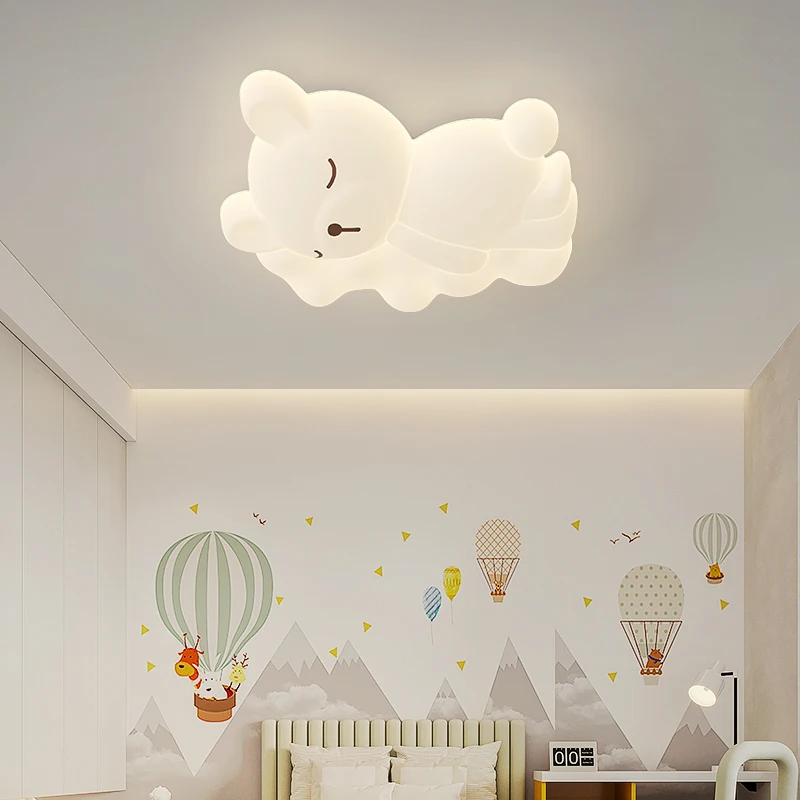 

Remote Control Dimming Optional Sleeping Bear Ceiling Light Children's Bedroom Ceiling Lamps White Sconces Cartoon Princess Room