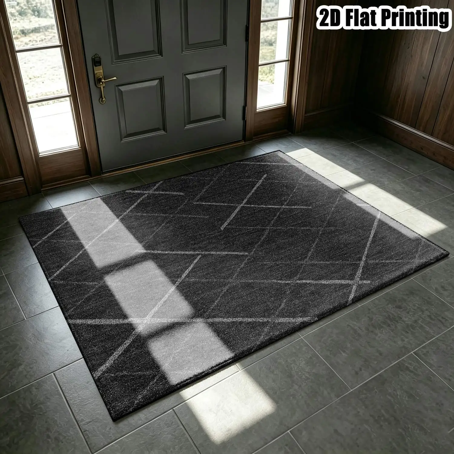 1Pc 2D Printed Dark Gray Geometric Line Nordic Modern Minimalist Abstract Art Carpet, Perfect Home Decor in Multiple Sizes, Machine Washable, Suitable for Entrance, Dining Room, Foyer, Bedroom, Living Room