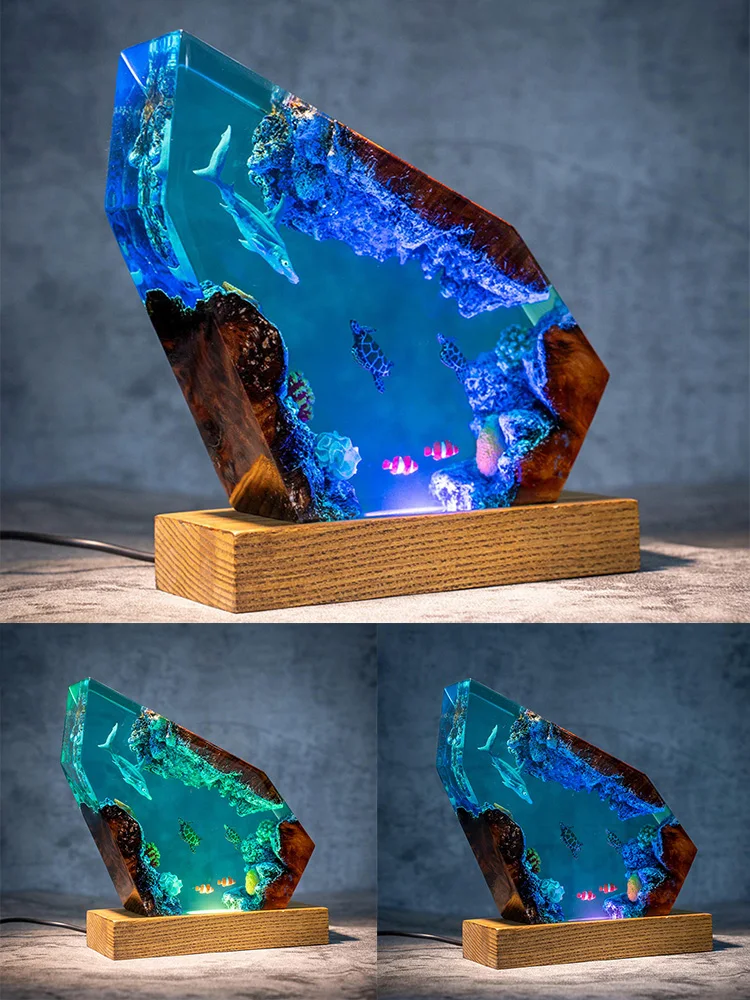 قاع البحر العالم الكائنات الراتنج الجدول ضوء الفن الإبداعي الديكور مصباح القرش البحر السلاحف موضوع ضوء الليل USB تهمة #4