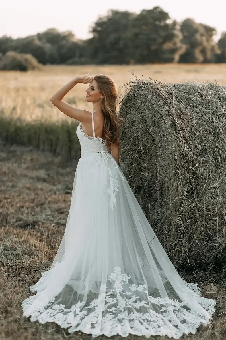 Overskirt personalizado com incrível borda de crina grande trem luxo artesanal renda sobre saia vestido de noiva elegante coleção de noivaaccs