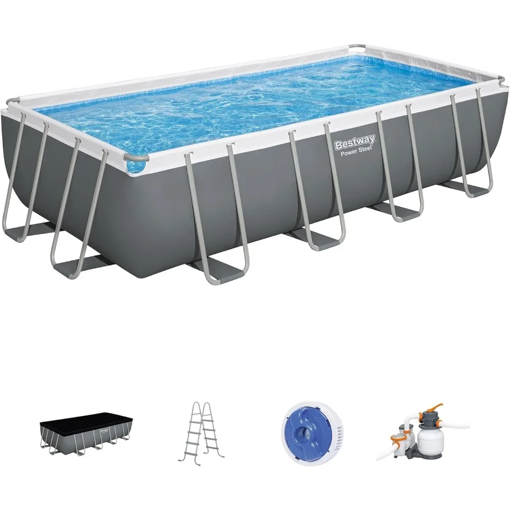 

Swimming Pool 18' X 9' X 48" Frame Above Ground Outdoor Swimming Pool Set with 1,500 GPH Filter Pump, Ladder, and Pool Cover