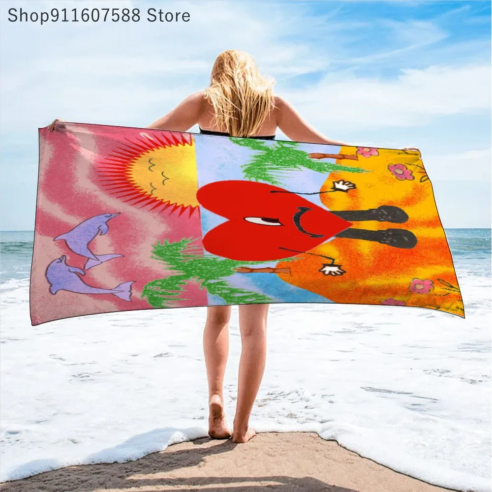 Canvas Painting Bad Bunny Un Verano Sin Ti Printed Beach Towel Microfiber Towels for Adults Sport Quick Dry Towel Blanket