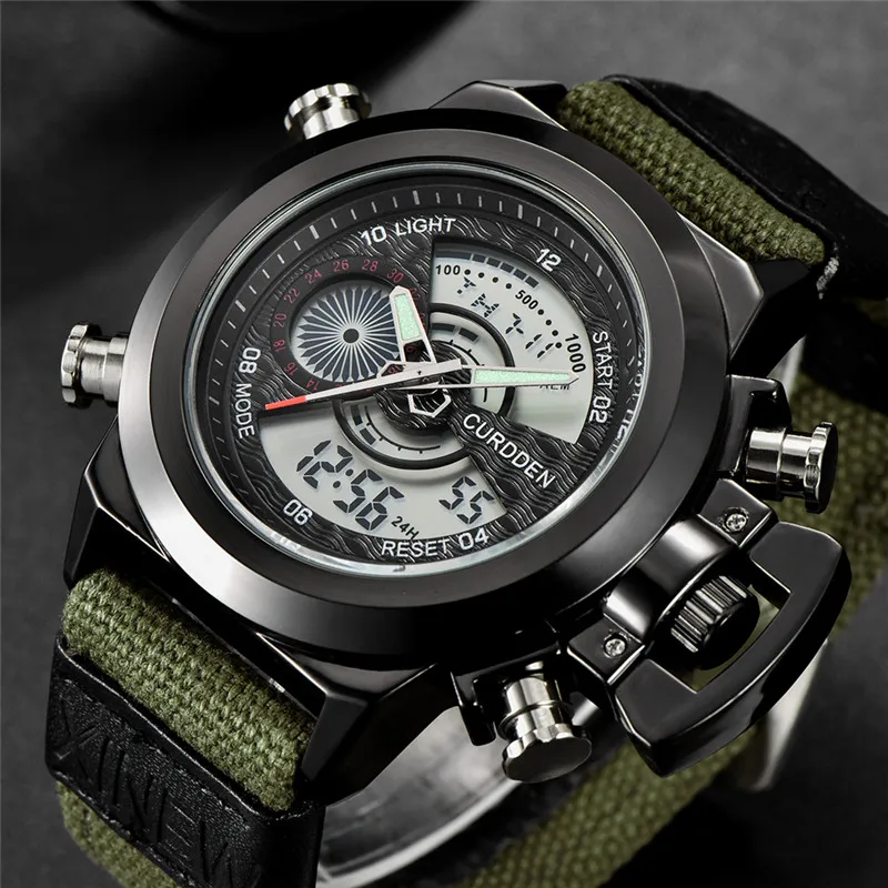 Original Brand Chronograph Designer Watches For Men Fashion Nylon Band Dual Time Multi-function Sports Quartz Digital Watch 2024