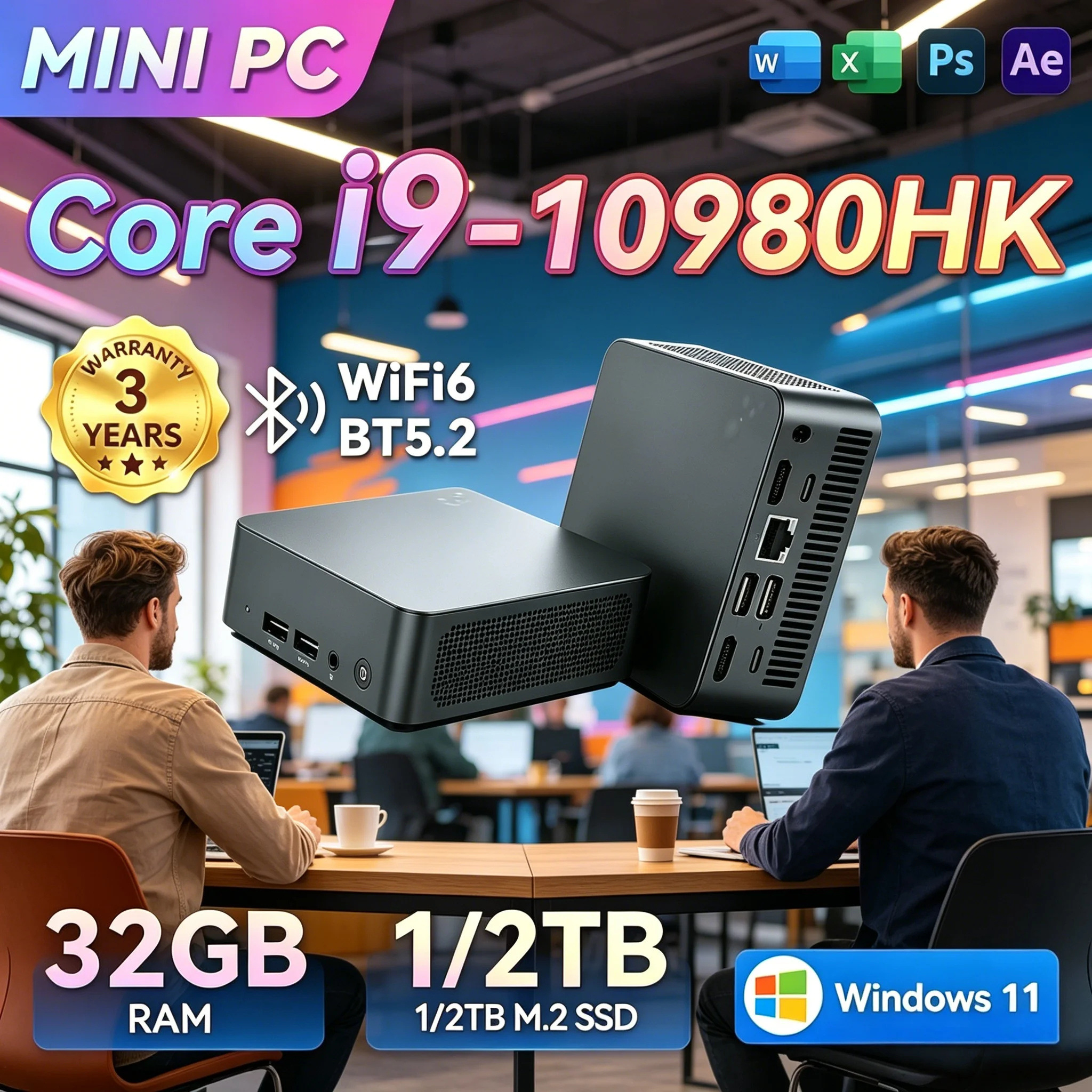 Laptop Europe Hot Sale Mini PC Intel Core I9 8950HK Powerful Operation 2TB SSD WiFi6 Portable Pocket Office Gaming Mini Host
