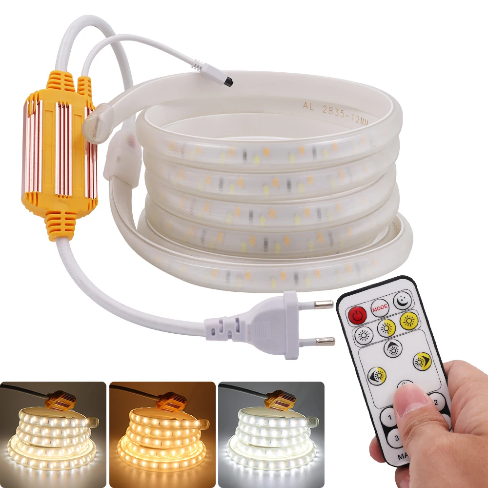 Dimmable LED Light Strip 220V Daul Color Cuttable Waterproof Flexible Tape Diode Rope Lamp Home Decoration Lighting Warm White