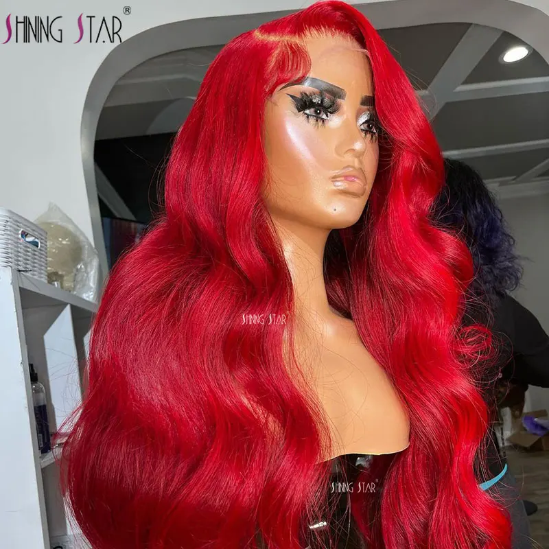 34 Inch 13X6 Hd Lace Frontal Wigs For Women Red Color Body Wave Frontal Wig Curly Wave 13X4 Lace Front Human Hair WIg Straight