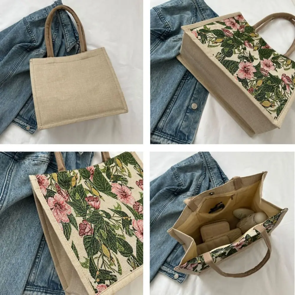 Large Capacity Flowers Canvas Bag Kawaii Korean Tote Bag Flowers Tote Bag Storage Bag Mommy Bag Printing Cloth Lunch Bag Travel