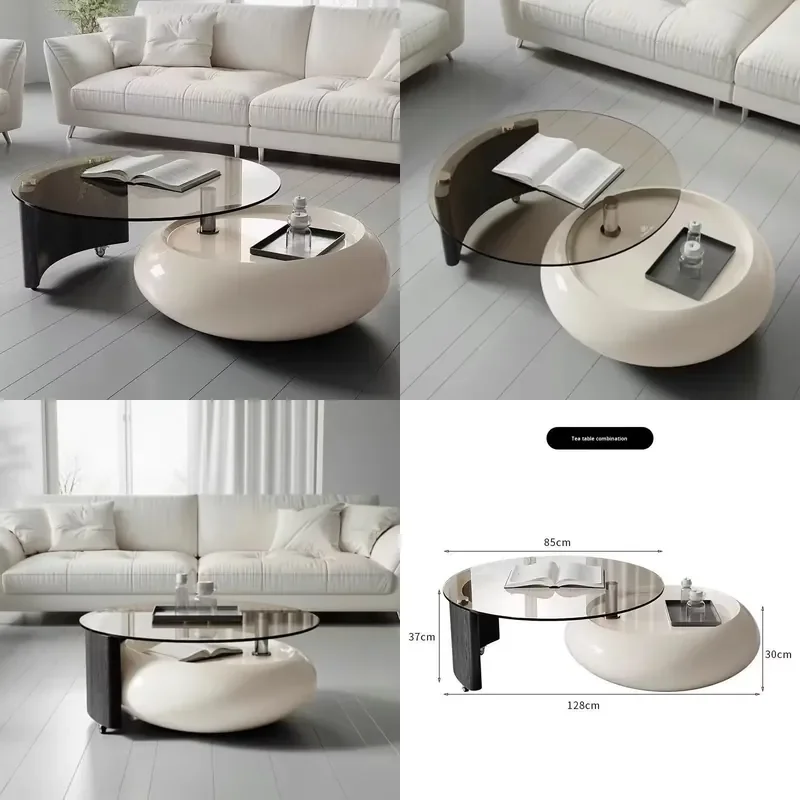 High-End Durable Rotating Cream Style Solid Wood Modern Foldable Coffee Table Set Small Apartment Living Room Home