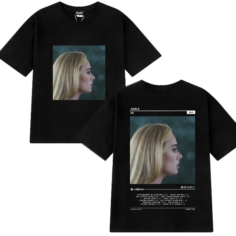 

Hot sale Adele 90s Album Double Sided Graphic T shirt Men Women vintage Y2k short sleeve T-shirts Unisex 100% Cotton black Tops