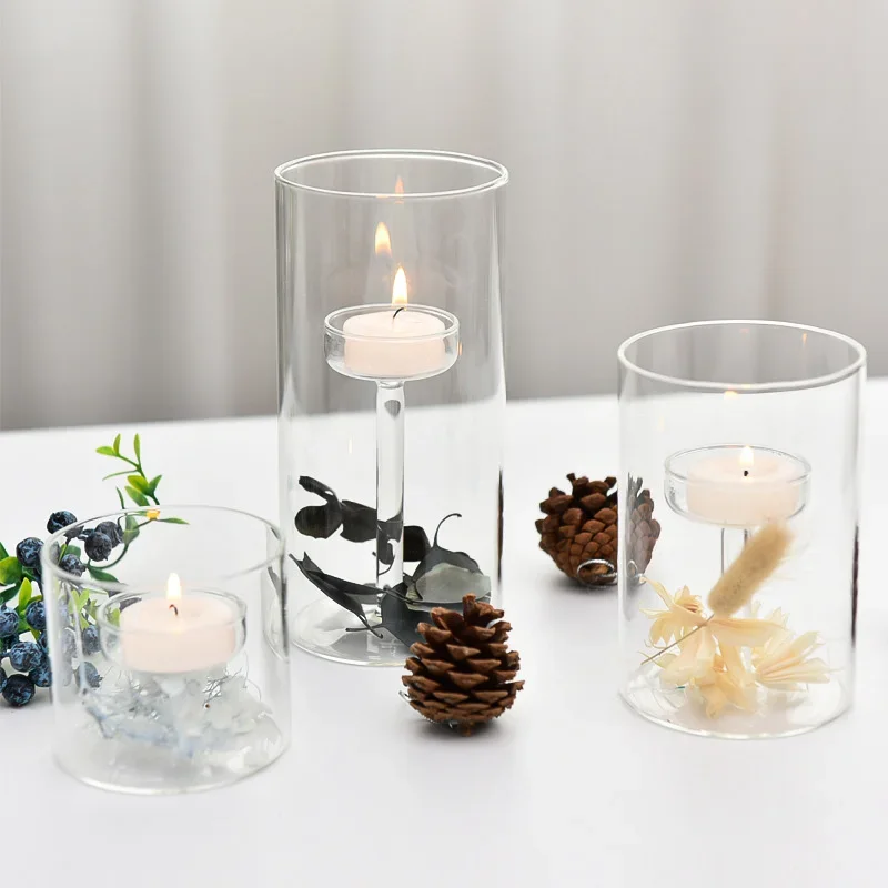 Modern Transparent Glass Candle Holders Windproof Tealight Candlestick Wedding Propose Dinner Table Centerpieces Home Decoration