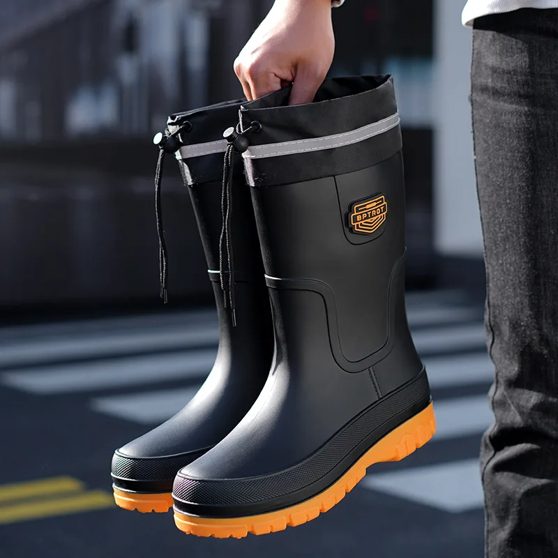 Новая мужская непромокаемая обувь, велосипедные рабочие резиновые сапоги, противоскользящие резиновые сапоги средней длины, модная резиновая обувь 28 см, размер 39-45