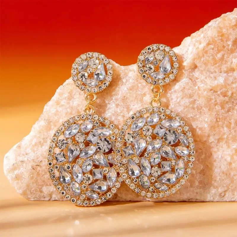 31BB Ornate Drop Earrings with Round Stone Detail for Daily Styling