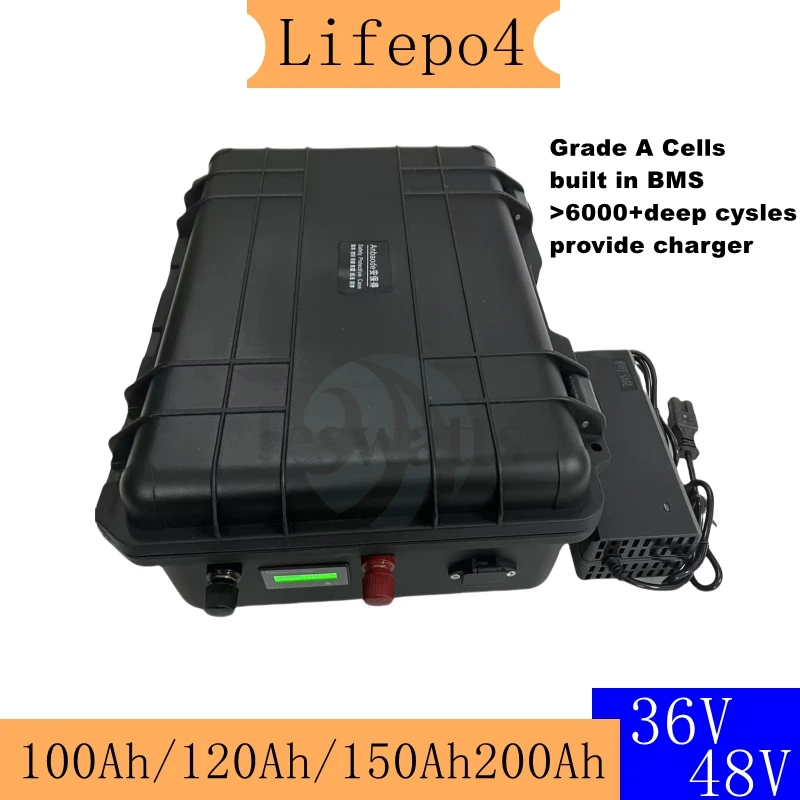 

BMS 12S 16S 36V 48V Lifepo4 Lithium Battery 100Ah 120Ah 150Ah 200Ah for 3600W 5000W Trolling Motor Motorhome RV Solar System