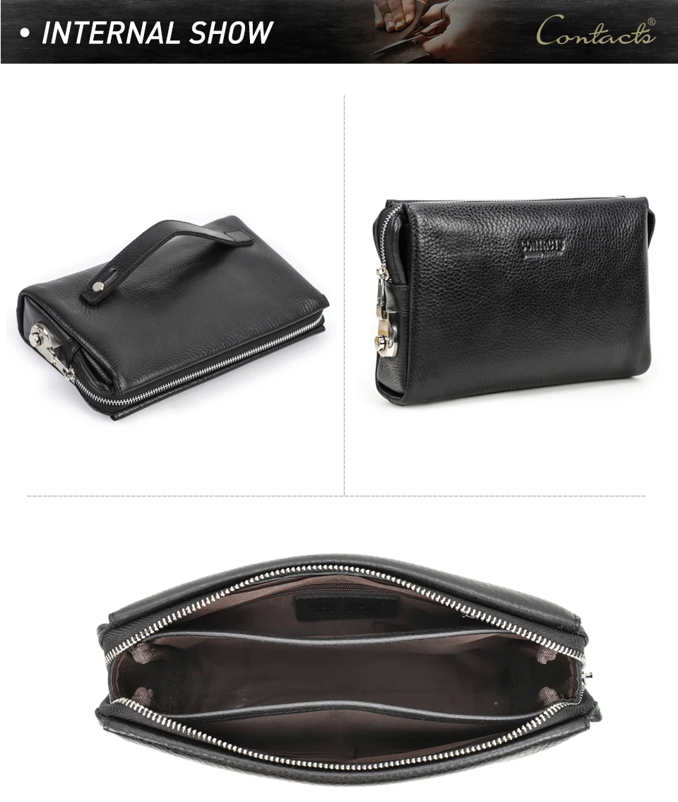 CONTACT'S Herren-Clutch mit Passwortschloss-Design, Langlebige Handtasche mit Reißverschluss, Herren-Geschäftslangbörse aus Echtleder, Handytasche – Detail 11