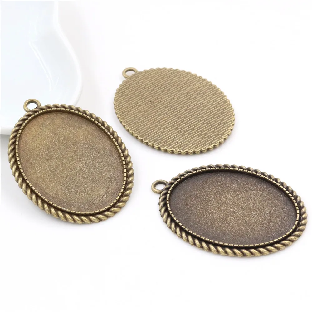 New Fashion 5pcs 30x40mm Inner Size Antique Silver Plated Bronze And Black Simple Style Cabochon Base Setting Pendant