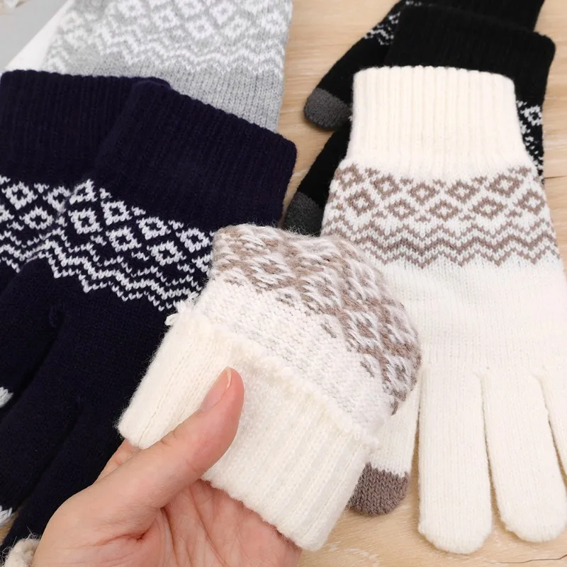 Women Men Warm Winter TouchScreen Gloves Stretch Knitted Mittens Wool Full Finger Guantes Female Crochet Gloves for Female