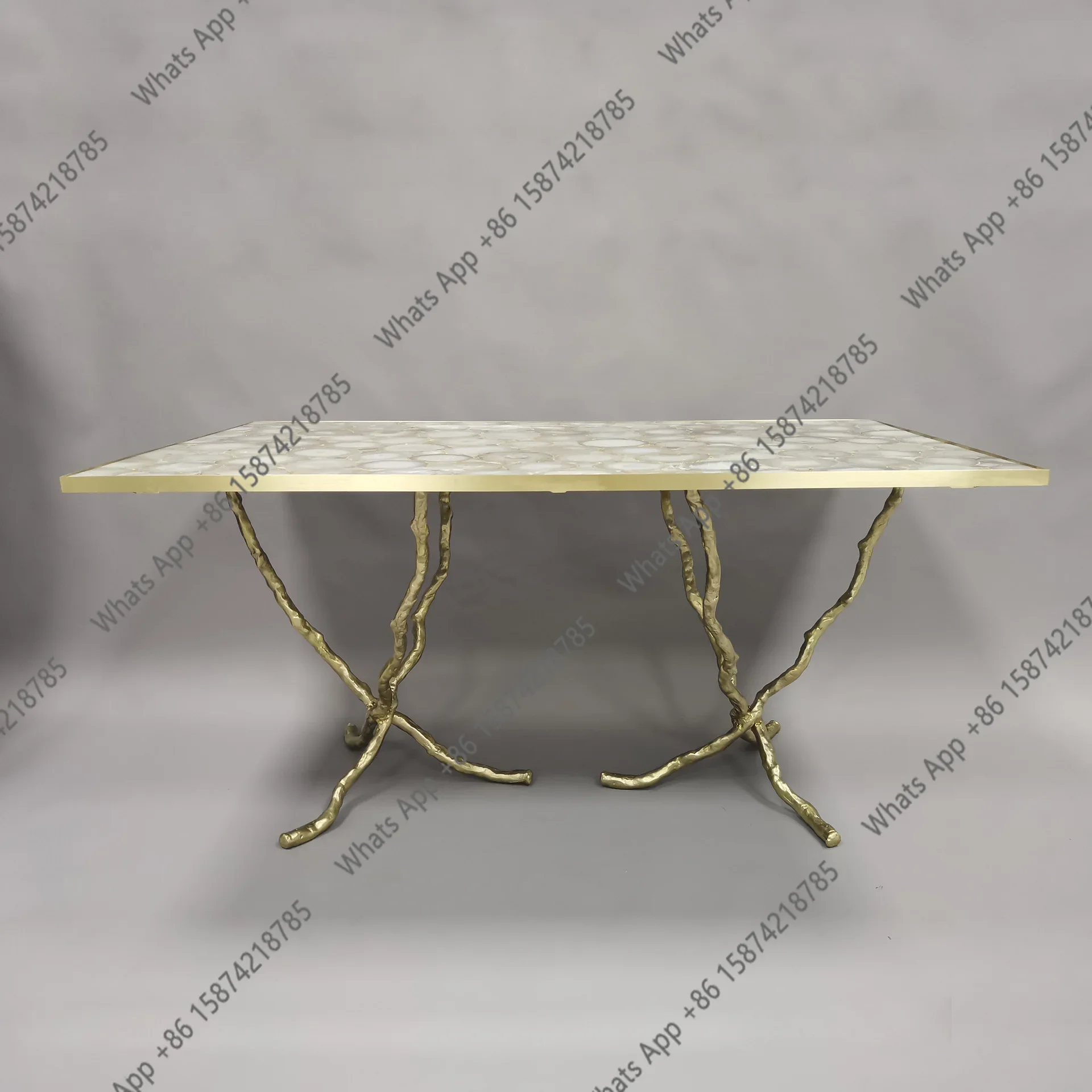 40X Modern All-copper Light Luxury Agate Desktop Edge Few Villa Hotel Model Room Designer Sofa Edge Few