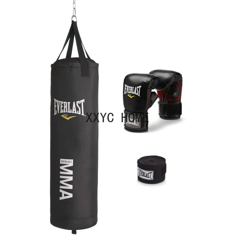 Everlast Leather Heavy 70 Pound Punching Bag with Chain and Swivel Assembly, 5 Ounce MMA Kickboxing Gloves and 180-Inch Boxing