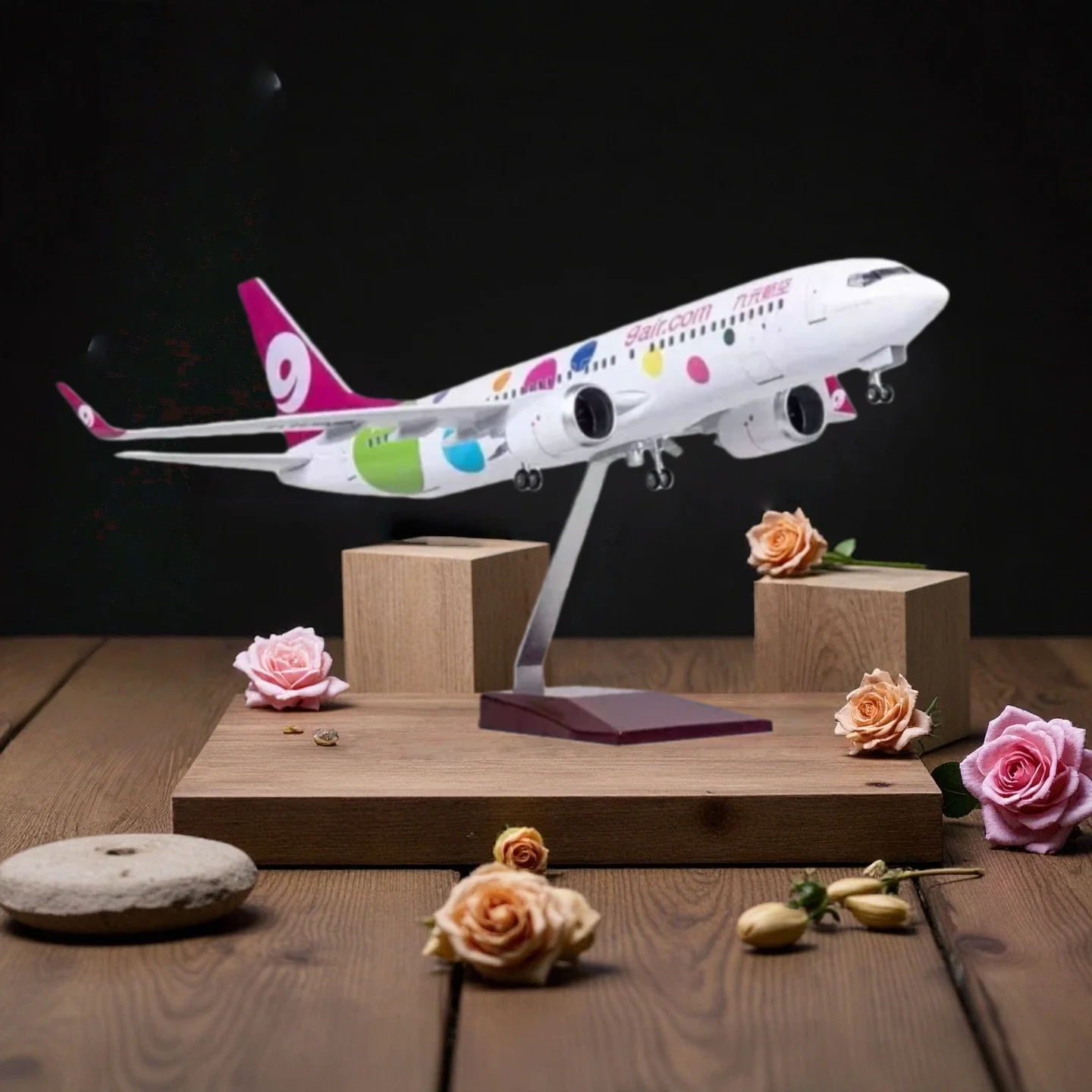 

Aviation Enthusiast 1:85 Scale Plane Toys for Kids B737-800 9air com Plane Model Resin Collection Plane With Wheels & Led Light