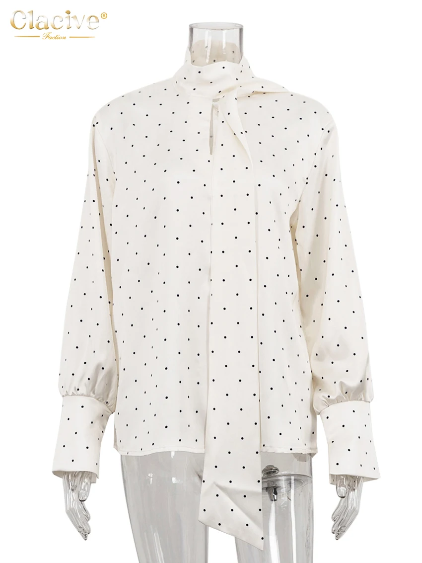 Clacive موضة فضفاضة طباعة قميص نسائي 2025 عادية القوس طوق كم طويل سيدة قمصان أنيقة الكلاسيكية ملابس نسائية #5