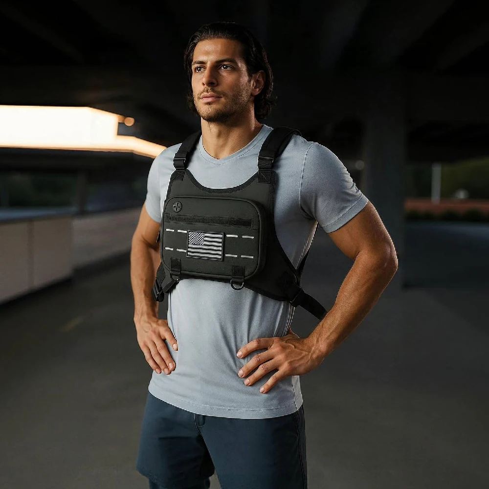Leichte, wasserabweisende Sport-Brusttasche mit integriertem Handyfach zum Laufen, Radfahren und für den täglichen Gebrauch, für Damen und Herren. – Detail 18