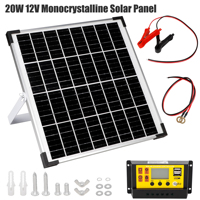 25W Solar Panel Starter Kit, 12V Solar Panel, 30A LCD Charger Controller, Adaptor Kit, Tray Cables for Car, Automotive