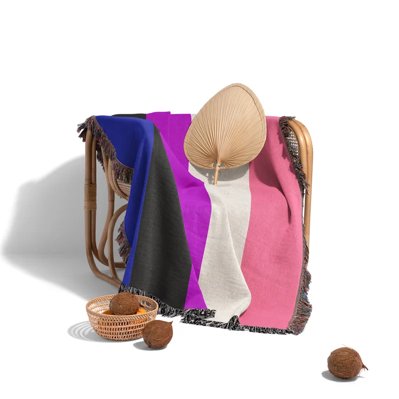 

Aertemisi Genderfluid Pride Flag Genderflexible LGBT Rainbow Jacquard Fringed Woven Throw Blanket
