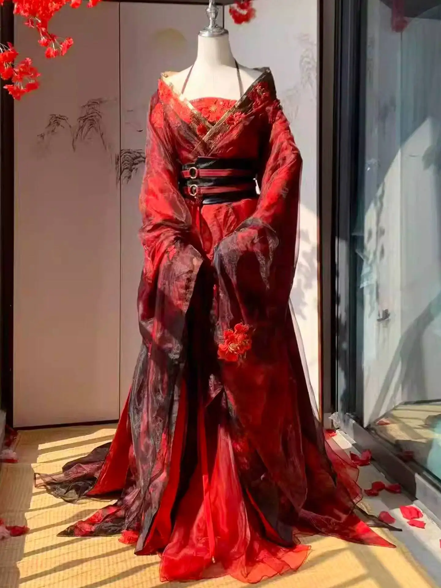 New Datura Red Hanfu Women Ancient Style Heavy Industry Embroidery Warring States Robe Xianxia Costume Drama view 4