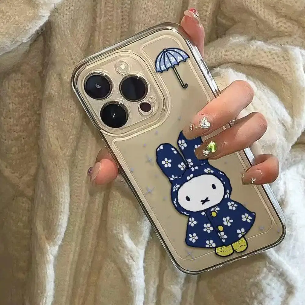 Coque de téléphone parapluie Miffy, étui souple adapté à l'iphone 12 13 14 15 16 Apple, cadeau tout compris Kawaii