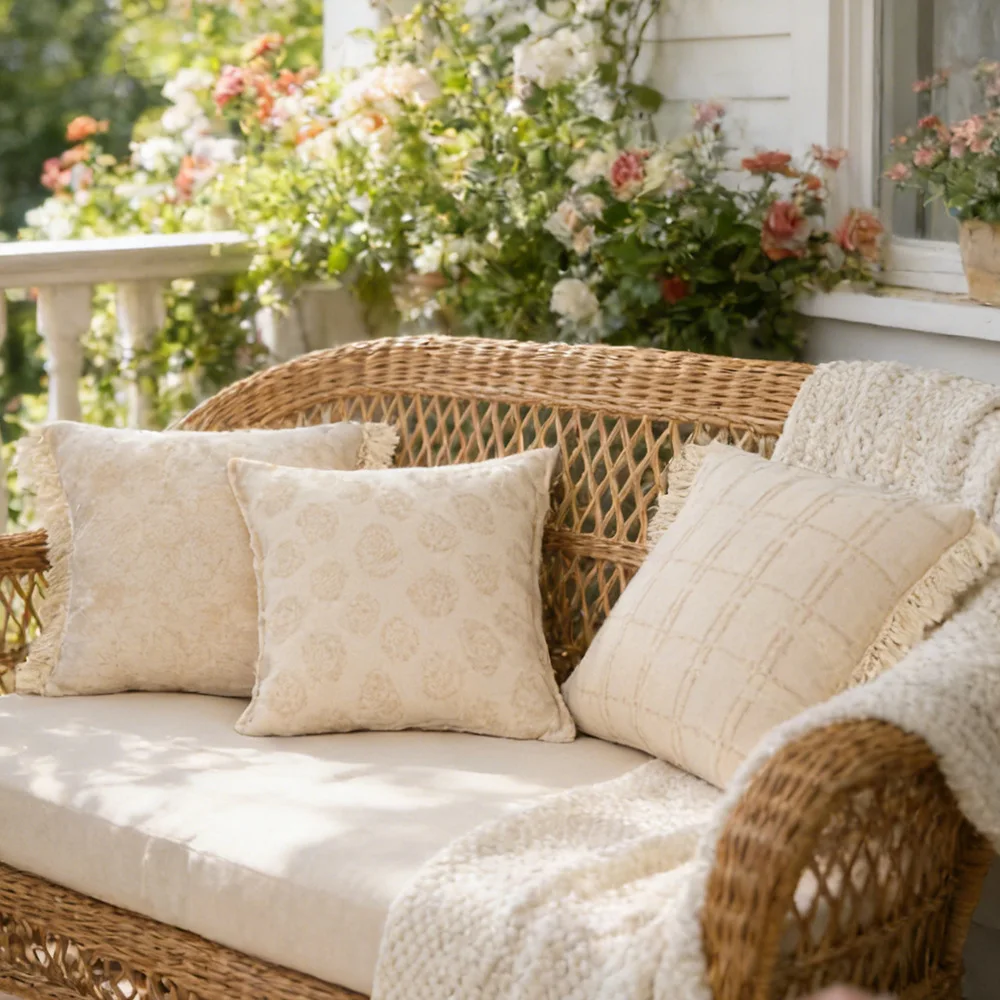 30x50/45x45cm Boho Cotton Linen Jacquard Pillowcase Cojines Headrest Sofa Plain Tassel Cushion Cover Pressed Edge Pillow Covers