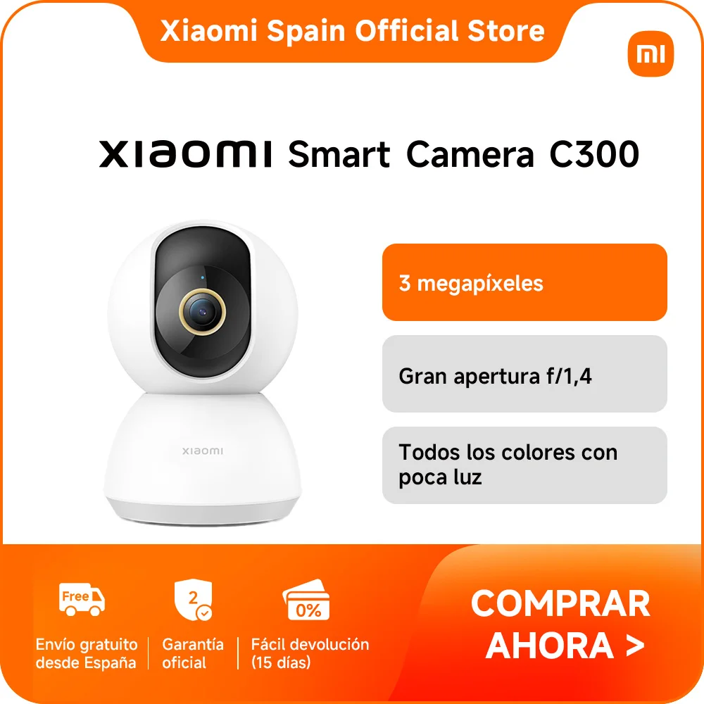 Official｜Xiaomi Smart Camera C300, 3 megapíxeles , Gran apertura f/1,4 ,Todos los colores con poca luz , Detección de personas mediante AI