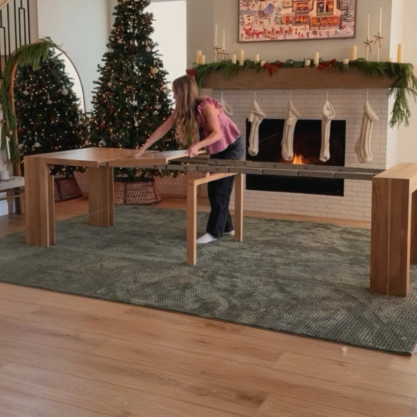Modern Farmhouse Hotel Grooved Wood-Strip Base//2026 Extendable Solid Wood Rectangular Dining Table Above 10 People Large
