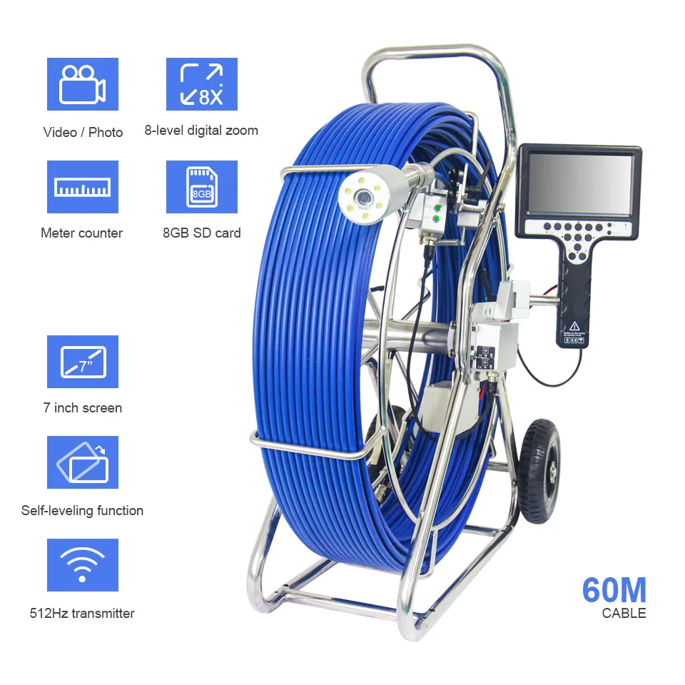 Sistem Kamera CCTV Inspeksi Pipa Wopson Borehole Industrial Dua Arah Artikulasi Layar 5 inci, Kamera Inspeksi Saluran Pembuangan