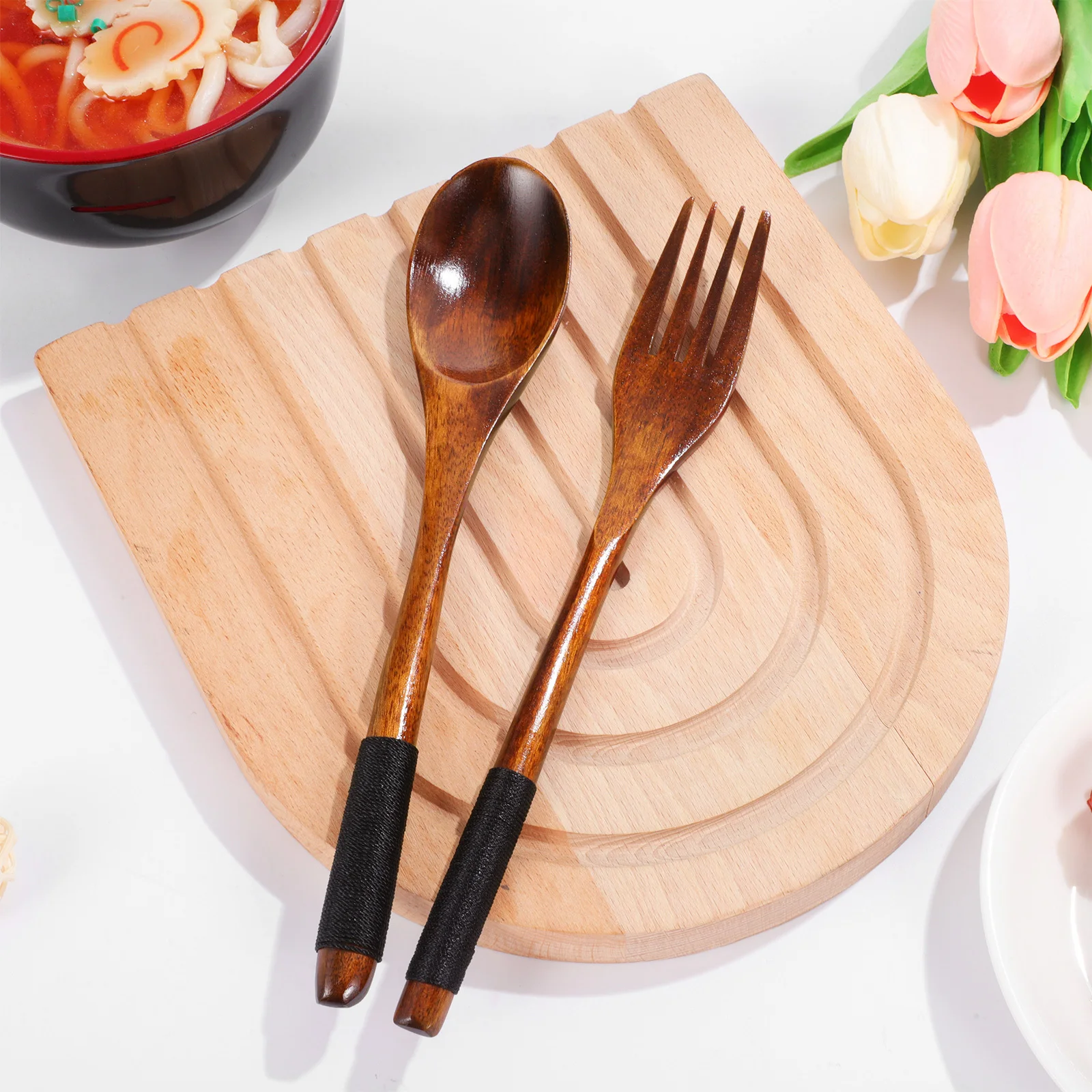 

Portable Wooden Fork Spoon Set Practical Tableware Lightweight for Daily Home Use Spoon and Fork Set Portable Flatware